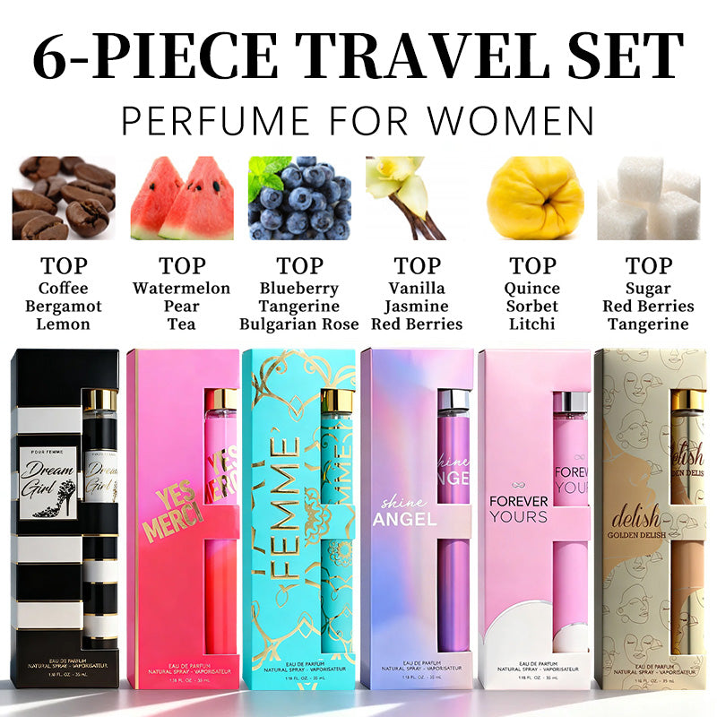 Six-piece fragrance discovery set with six 35 ml eau de parfum bottles and retail boxes.